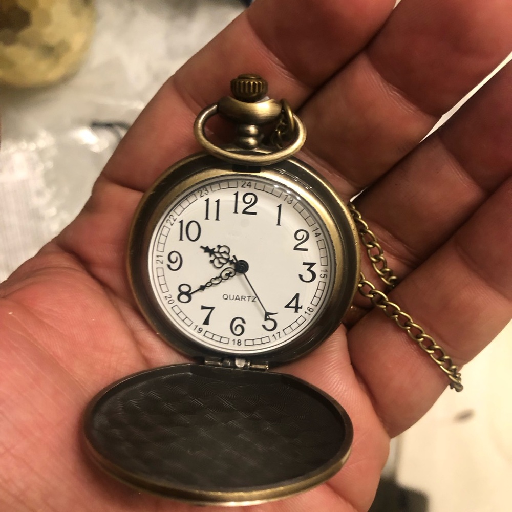 Antique-Style Bronze Pocket Watch Pendant Necklace - Bronze